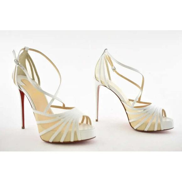 Christian Louboutin Filamenta 120 White Nude Mesh Cross Ankle Strap Heel Pump 42 - Picture 4 of 12